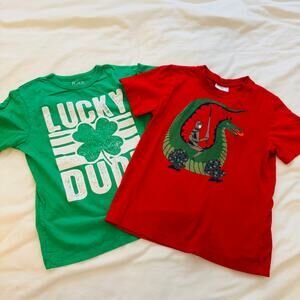 Bundle 2 Boys Shirts Hanna Andersson Dragon, Children's Place Lucky Dude Size 7